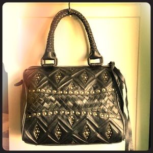 RARE FIND Studded Woven Moto Black Leather Cleobella Satchel